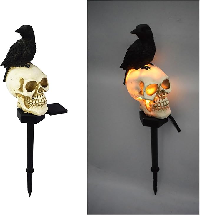 Outdoor Solar Lights, Crow Solar Lights Outdoor Waterproof Halloween Skull Light by Huazzzyi