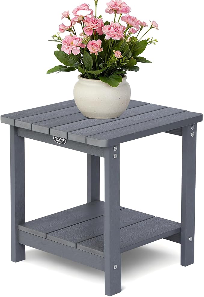 Square Outdoor Side Table Adirondack Side Table, Water-resistant & 2-Tier Small by RACCOONFOREST