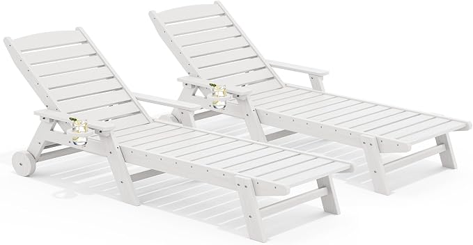 SERWALL Patio Chaise Lounge Chair Set of 2, Poly Lounge Chair by SERWALL