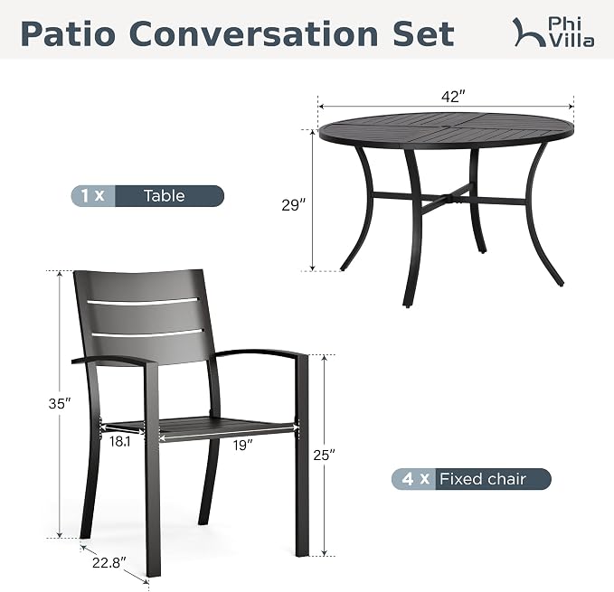 PHI VILLA 5 Pieces Outdoor Patio Dining Set - Image 9