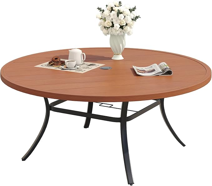 Patio Dining Table for 6-8, Round Metal Outdoor Table by VOXBIN