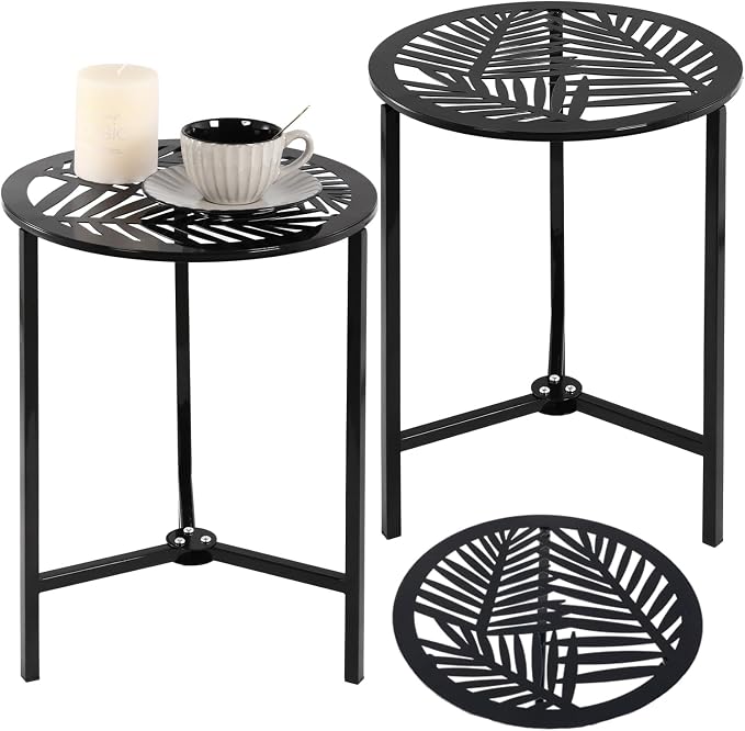 Party Zealot Set of 2 Small Round Metal Side Tables, 13-Inch Black Outdoor End by PartyZealot