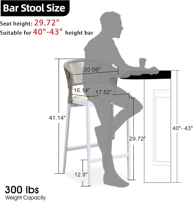 PURPLE LEAF Bar Stool Set of 2 Outdoor Rattan Bar Chair - Image 2