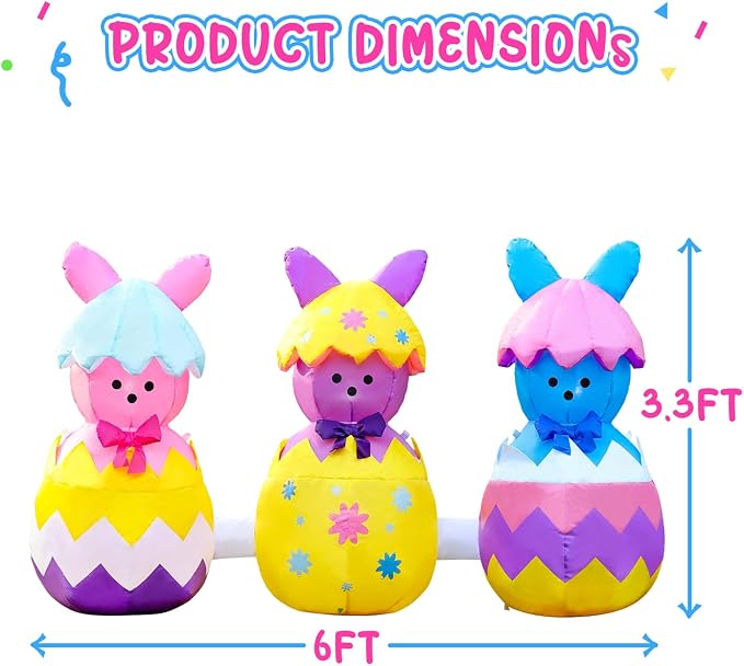 Domkom 6FT Long Easter Inflatable Bunny Outdoor Decorations, Build-in LED - Image 5