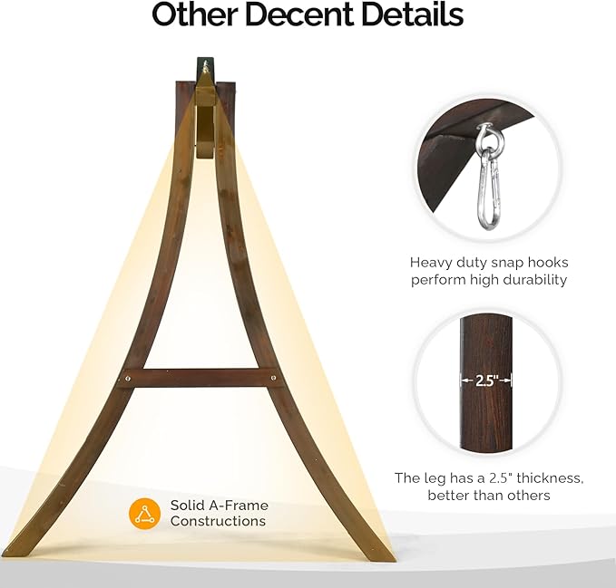 VINGLI 5FT Wooden Swing Frame, 1000LBS Heavy Duty A-Frame Porch Swing Stand - Image 4