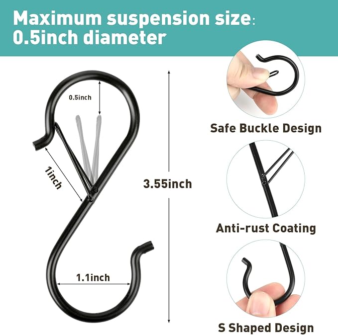 12 Pcs S Hooks for Hanging Heavy Duty, 3.5-inch Heavy Duty Metal S Hook - Image 2