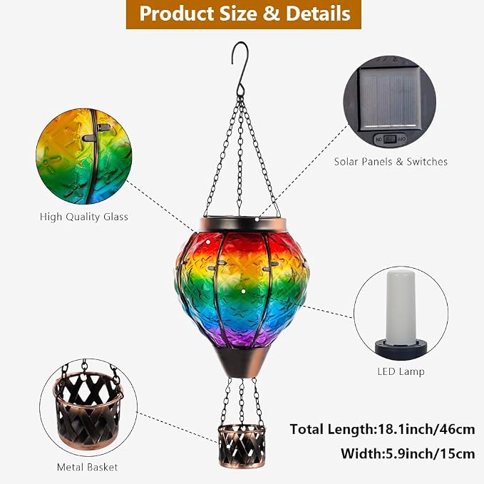 DREAMSOUL 2 PCS Rainbow Solar Hot Air Balloon Lantern - Image 3