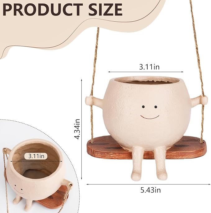 Smiley Face Flower Pot, Swinging Smiley Face Hanging Planter, Cute Swinging - Image 2
