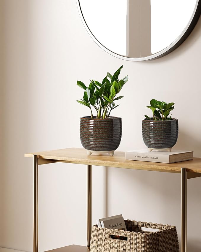 LE TAUCI Ceramic Plant Pots, 5.1 + 6.4 Inch Footed Pots - Image 6