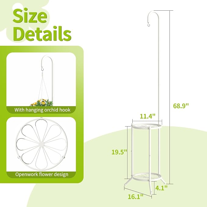 Plant Stand with Hooks Indoor Outdoor Corner Tall Plant Stand Heavy-Duty Metal - Image 7