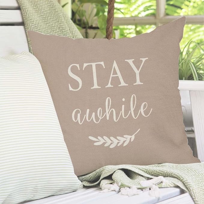 PANDICORN Welcome to Our Porch Stay Awhile Farmhouse Decorative Throw Pillow - Image 8