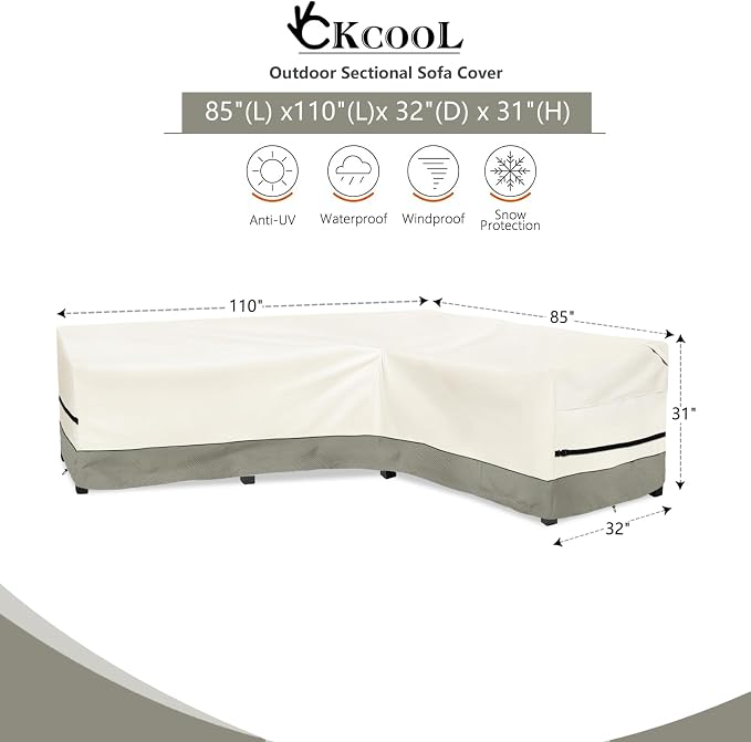 okcool Outdoor Sectional Sofa Cover Waterproof-L-Shaped Patio Furniture Covers - Image 2