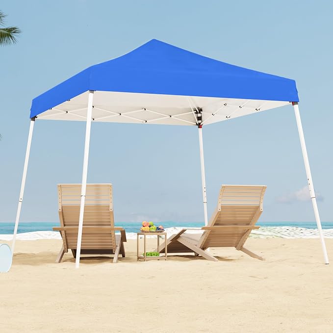10x10 Pop Up Canopy, 300D Silver Coated Blue Fabric Outdoor Gazebo, Beach Tent - Image 7