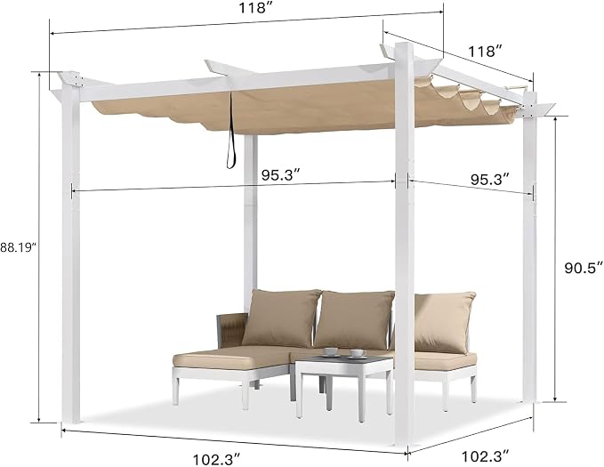 PURPLE LEAF 10' x 10' Outdoor Aluminum Pergola White Heavy-Duty Retractable - Image 6