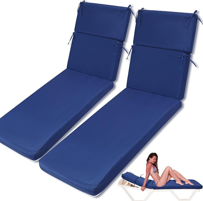 2 Pcs Indoor Outdoor Chaise Lounge Cushions Sponge Bench Outdoor Furniture by SmoothNovelty