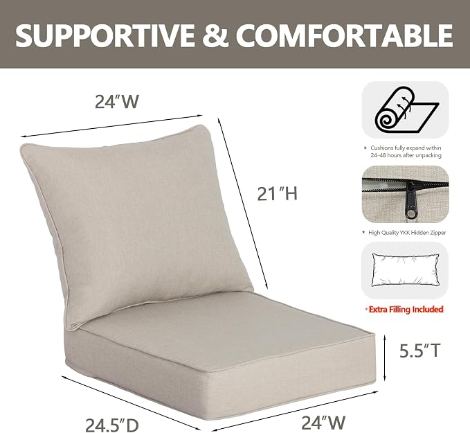 Goodgoods 24 x 24 Outdoor Patio Deep Seat Cushions 2-Pack, 1000+ Hours - Image 2