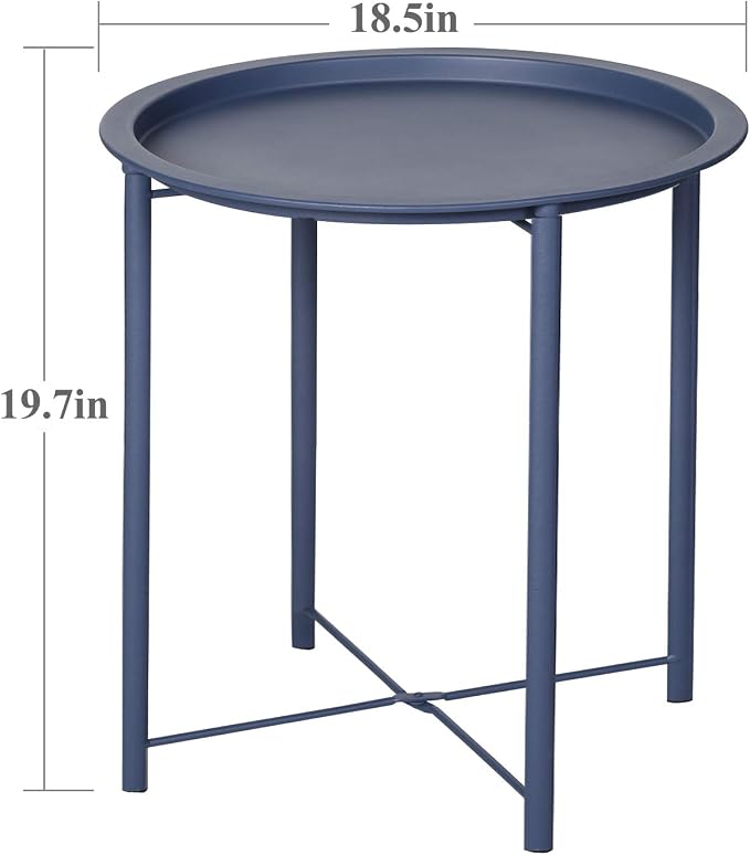 VECELO Side/End Table, Folding Round Metal Anti-Rust and Waterproof Outdoor or - Image 3