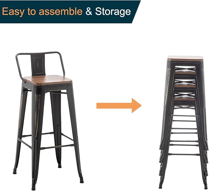 Alunaune 26" Industrial Metal Bar Stools Set of 4 Counter Height Barstools - Image 7