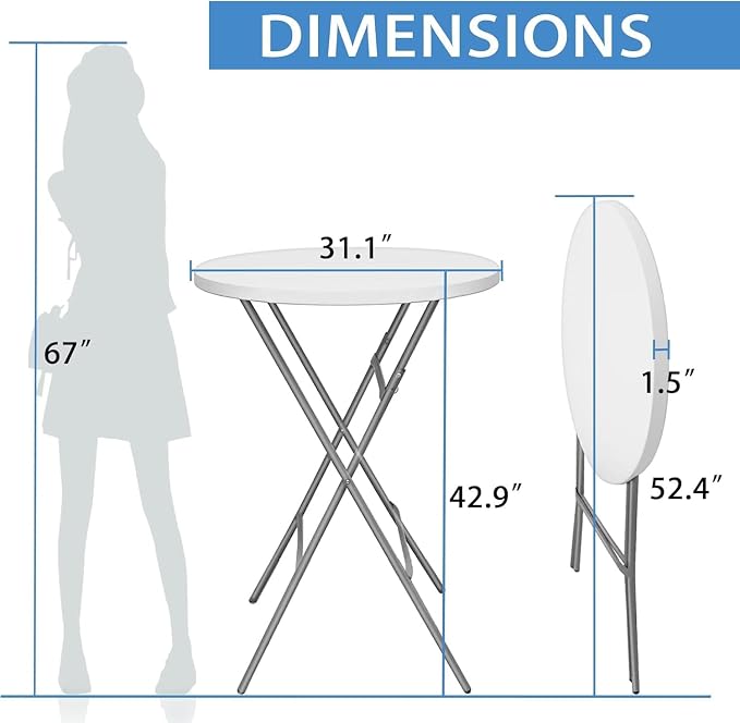 32in Cocktail Table, Plastic Folding Round High Top Indoor Outdoor Use - Image 3