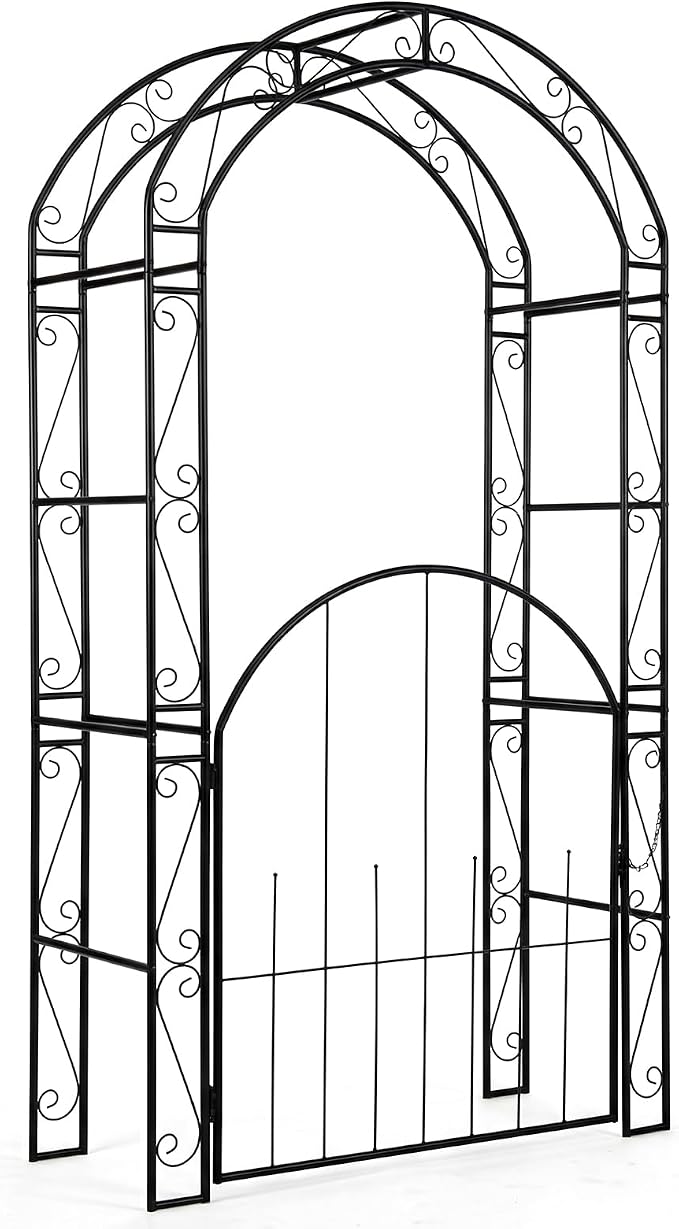 Giantex 84'' Garden Arbor with Gate, Heavy-Duty Metal Arch Trellis - Image 9