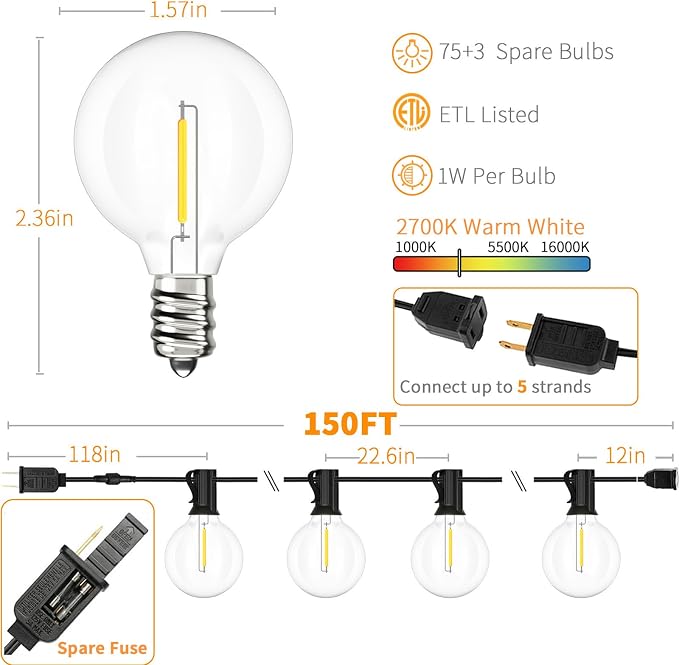 Svater Outdoor String Lights 150 FT, Patio Light - Image 3