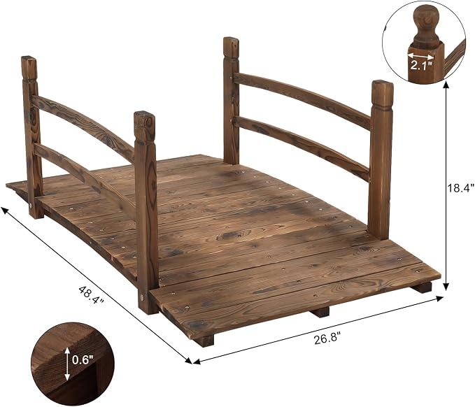 VINGLI 4 ft Garden Bridge, Arch Walkway Wooden Bridge - Image 8