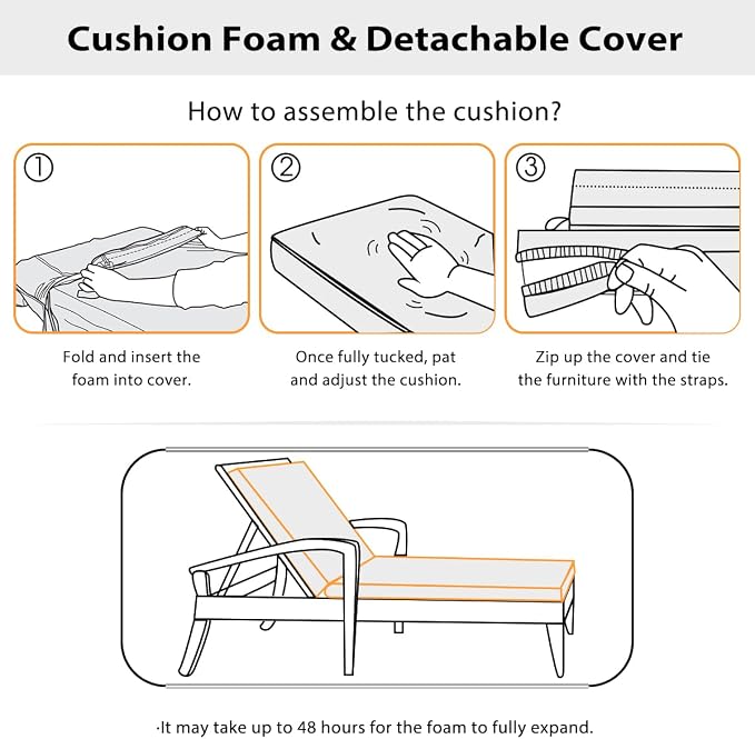 Sundale Outdoor Olefin Chaise Lounge Cushion Set of 2, Water-Resistant Patio - Image 5