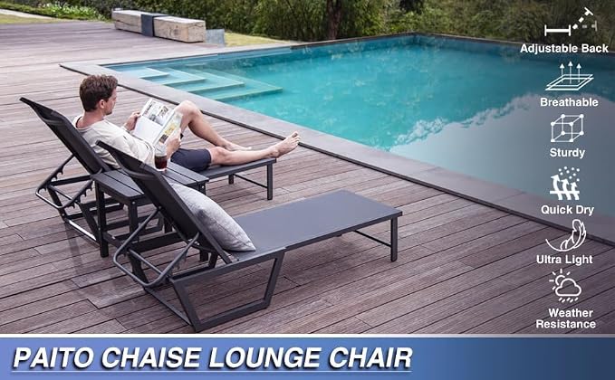 Lounge Chair Outdoor, No Assembly Required Pool Lounge Chairs, 5-Position - Image 5