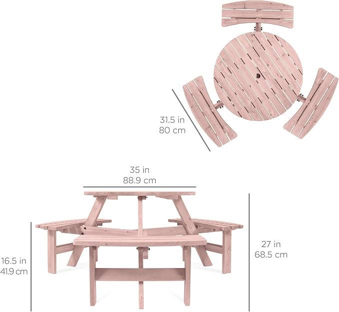 Best Choice Products 6-Person Circular Outdoor Wooden Picnic Table - Image 2