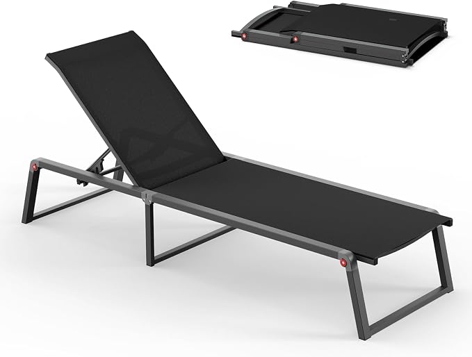Aluminum Chaise Lounge Chair Outdoor, Foldable & Assembly Free Patio Pool by Oasbira