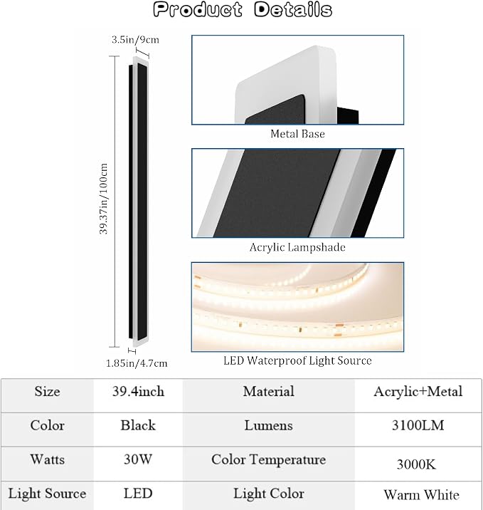 2 Pack 39.4In Long Outdoor LED Wall Light 3000K Modern Exterior Lighting - Image 5