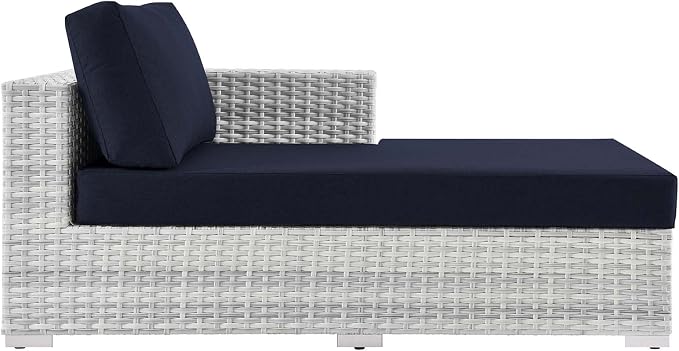 Modway Convene Wicker Rattan Outdoor Patio Right-Arm Chaise in Light Gray Navy - Image 4