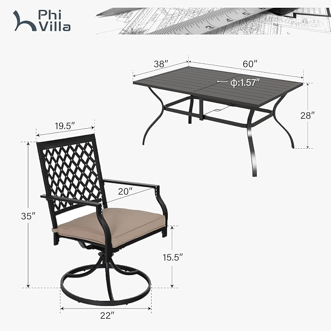 PHI VILLA 7 Pieces Outdoor Dining Set - Image 9