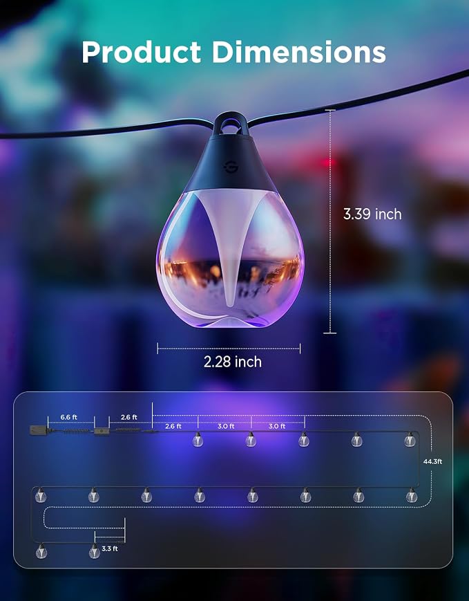 Govee Outdoor Clear Bulb String Lights, 48ft RGBWIC Outdoor String Lights - Image 8
