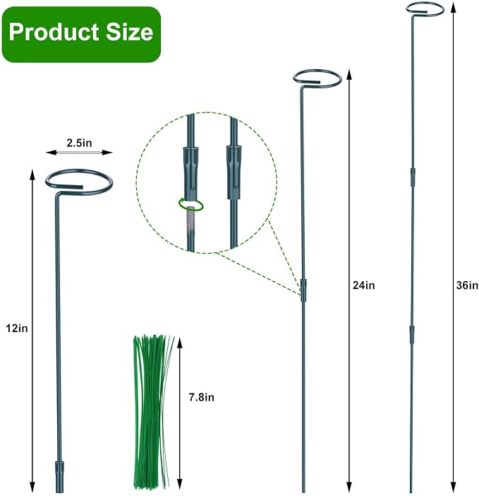 2 Pack Plant Support Stakes, Three Sizes Plant Support Rings - Image 2
