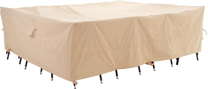 WJ-X3 Large Rectangular Beige Heavy-Duty Patio Table Cover, Waterproof by WJ-X3