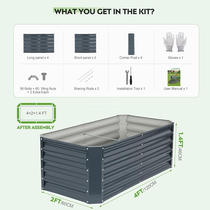ZORMY 4×2×1.4ft Galvanized Raised Garden Bed Kit, Metal Planter Boxes Outdoor - Image 6