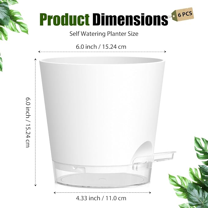 Plant Pots 6 Inch Self Watering Pots, 6 Pack Plastic Planters - Image 5