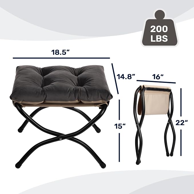 HollyHOME 15" Folding Footrest Stool, Upholstered Small Foldable Ottoman - Image 3