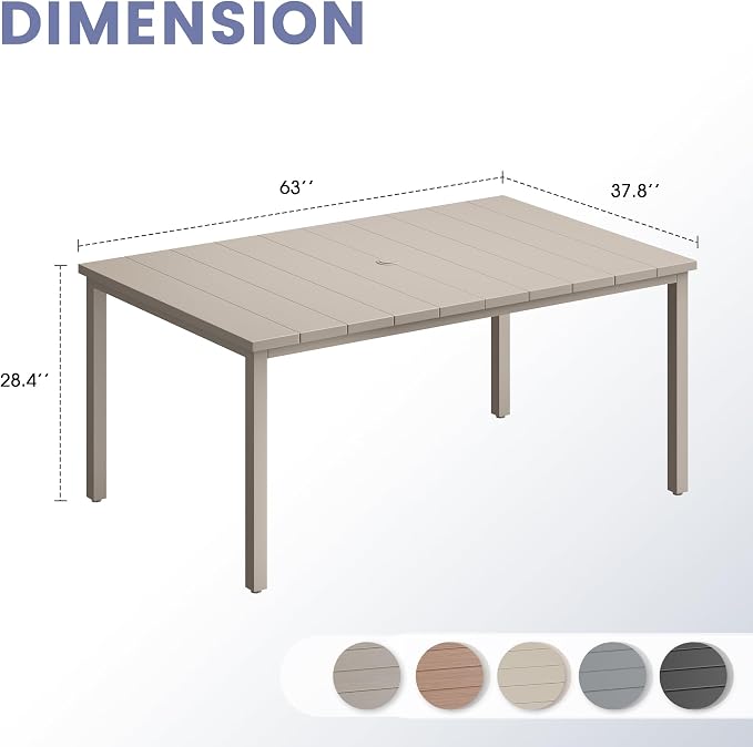 VICLLAX Outdoor Table for 6, Metal Patio Dining Table - Image 2