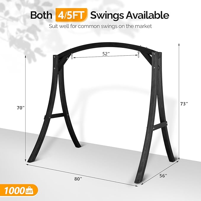 VINGLI 5FT Wooden Swing Frame, 1000LBS Heavy Duty A-Frame Porch Swing Stand - Image 5