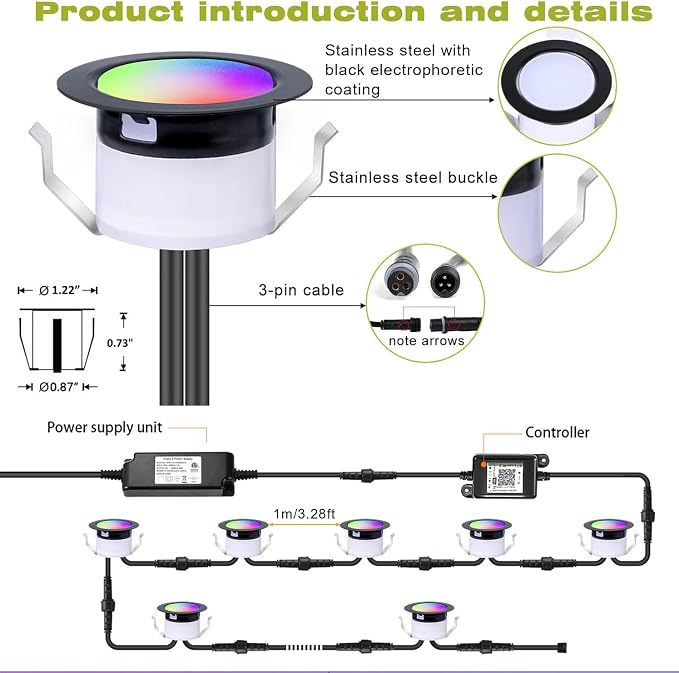 LED Deck Lights Kit, IP67 Waterproof 12V Step Lights Outdoor - Image 5