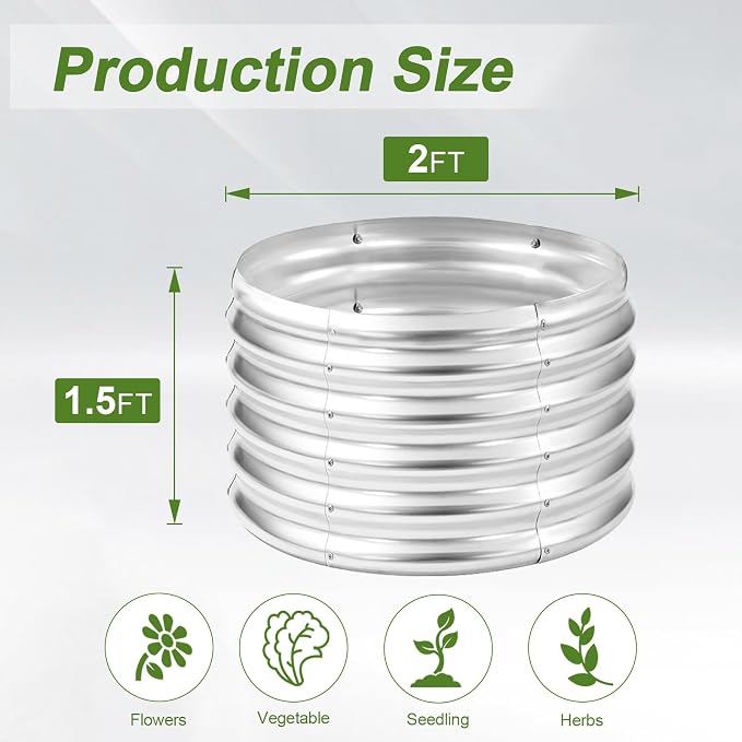 AHEONLAR 2 Pack 2x2x1.5ft Round Galvanized Raised Garden Bed Outdoor Metal - Image 3