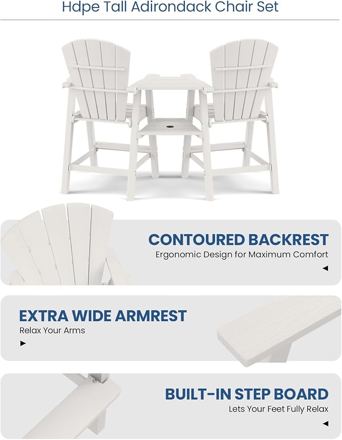 Ciokea Tall Adirondack Chairs Set of 4, HDPE Outdoor Adirondack Bar Stools - Image 6