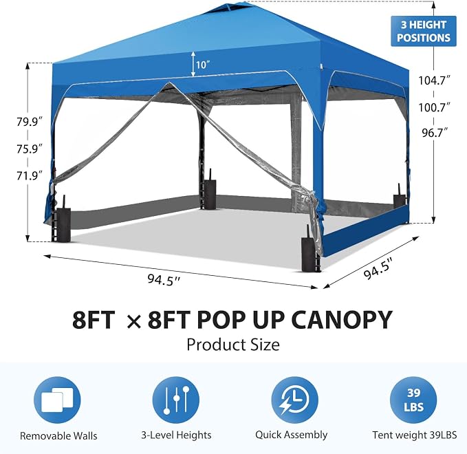 8x8 FT 1-Button Push Pop Up Canopy - Image 6