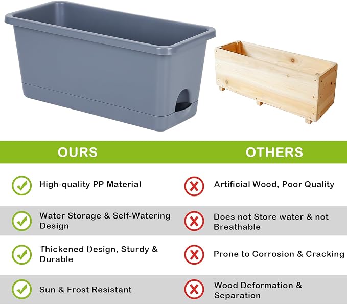 Window Box Planter 6 Packs, 13.8 Inches Rectangle Flower Pots - Image 5