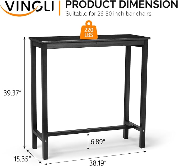 VINGLI Wooden Outdoor Bar Table, Wood Patio Counter Height Table, - Image 3