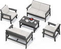 SERWALL HDPE Patio Furniture Set, 5 Piece All Weather Wood-Like Sectional by SERWALL