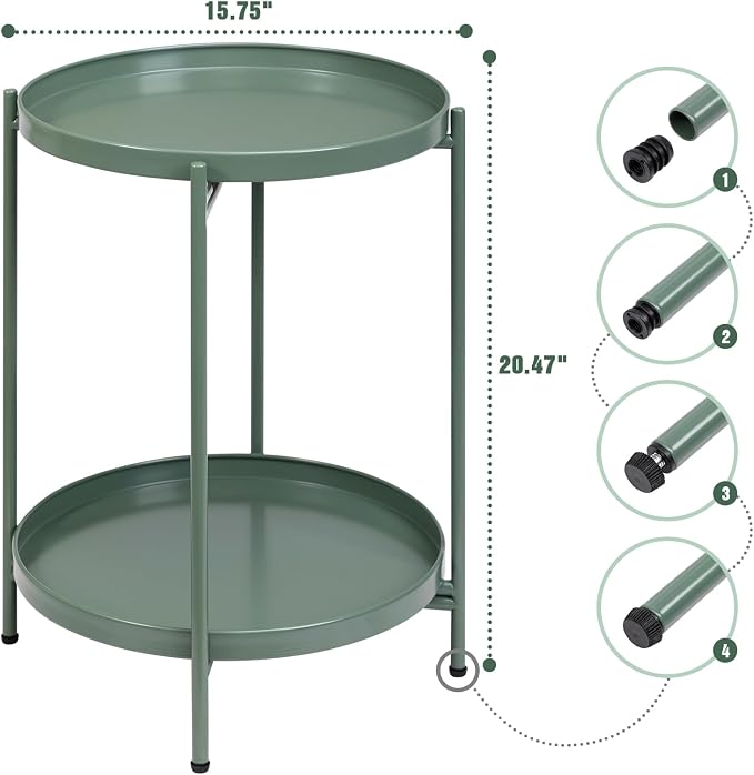HollyHOME 2-Tier Round Side Table, Outdoor Small Folding Accent Stand - Image 3