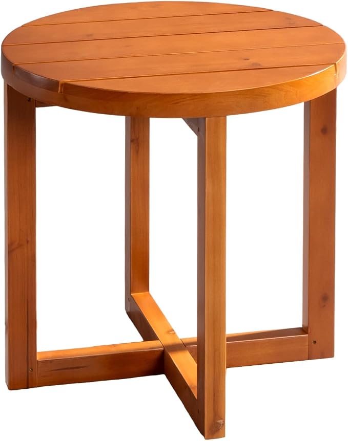 VINGLI Solid Wood Outdoor Side Table, Weather-Resistant Round Patio End Accent by VINGLI